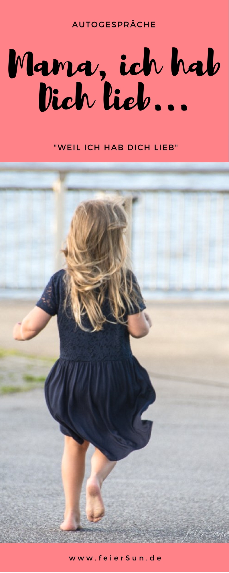 Mädchen rennt mit wehenden haaren und wehendem Kleid einen weg entlang.