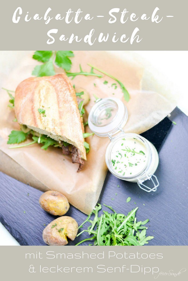 Ein Steak-Sandwich im Ciabatta? Gehört das nicht in so eine wabbelige Weißbrotscheibe, also dieses Sandwitch? Ne, in Ciabatta ist es eben besonders lecker. Und wenn Jamie Oliver Steak in Ciabatta stecken kann, kann ich das auch.
