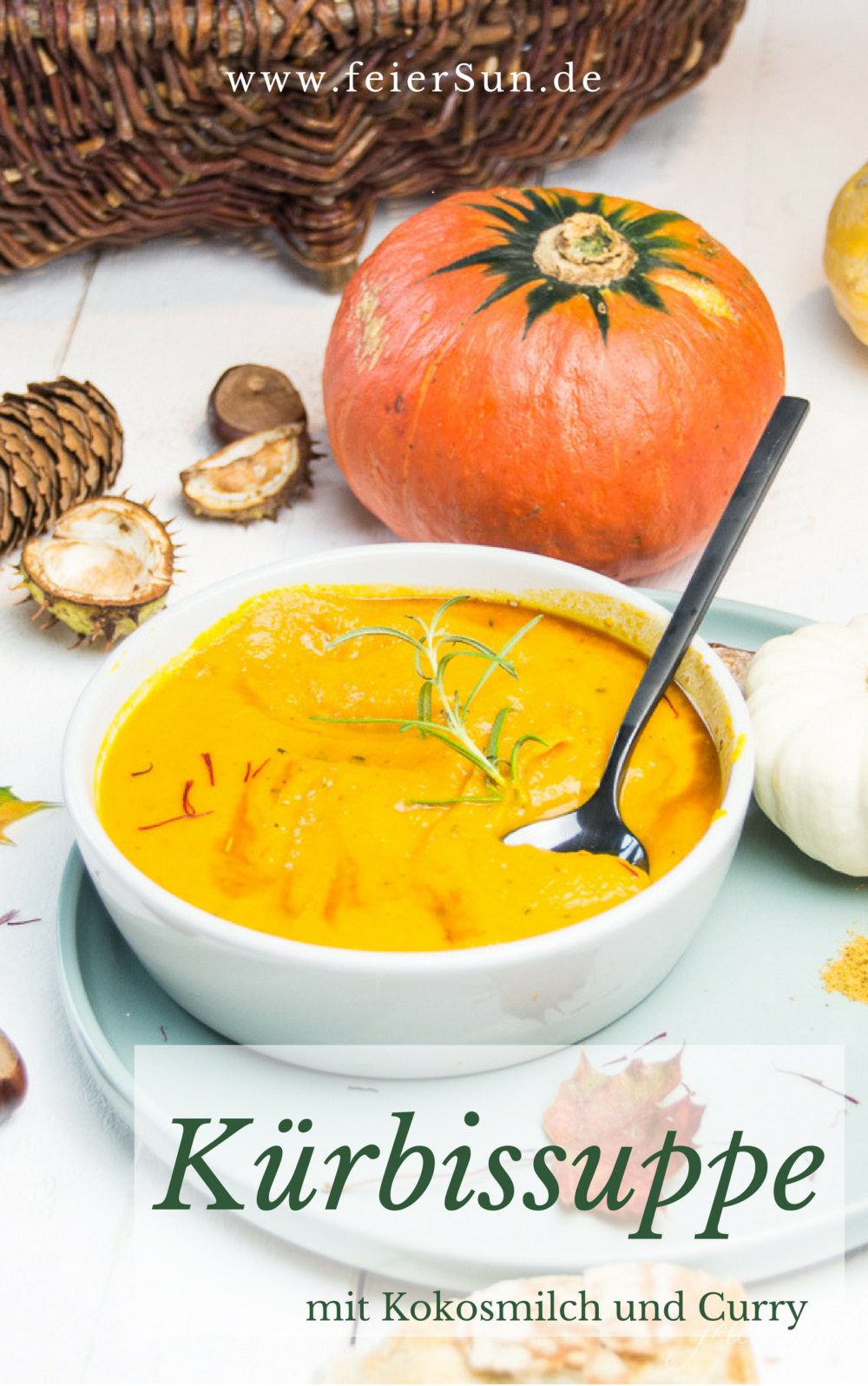 Auf feierSun.de gibt es heute ein #Rezept für einfache #KüRbiSsuPpE mit KokOsMiLCh und CUrRy ist perfekt für die kalte Jahreszeit. Mein Herbstessen total #vegan und damit #vegetarisch.