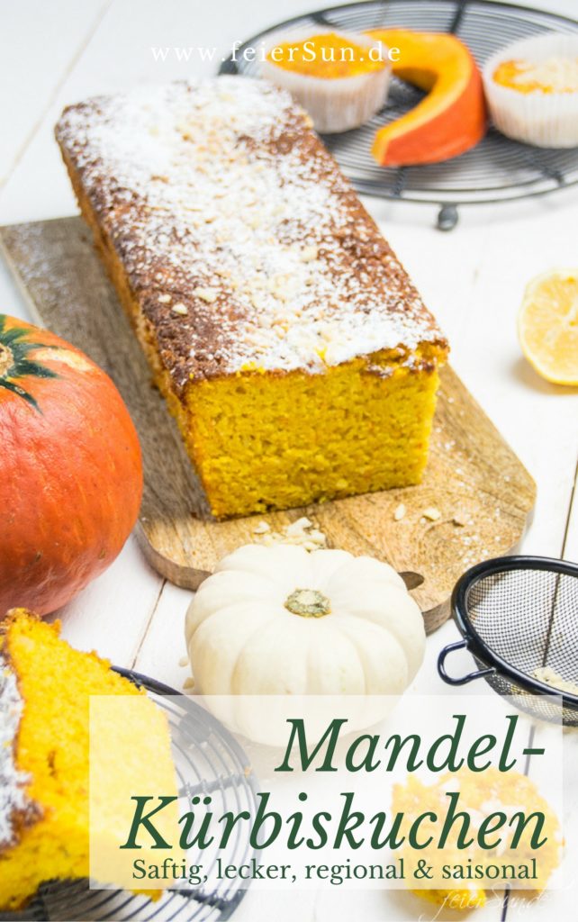 Der Herbst hat viele schöne Seiten. Auf feierSun.de gibt es ein #Rezept für KüRbiSkUChEn mit Mandeln und fast ganz ohne Mehl. Saftig, #lecker & #saisonal. #Kuchen und #Muffins und #Herbst auf feierSun.de