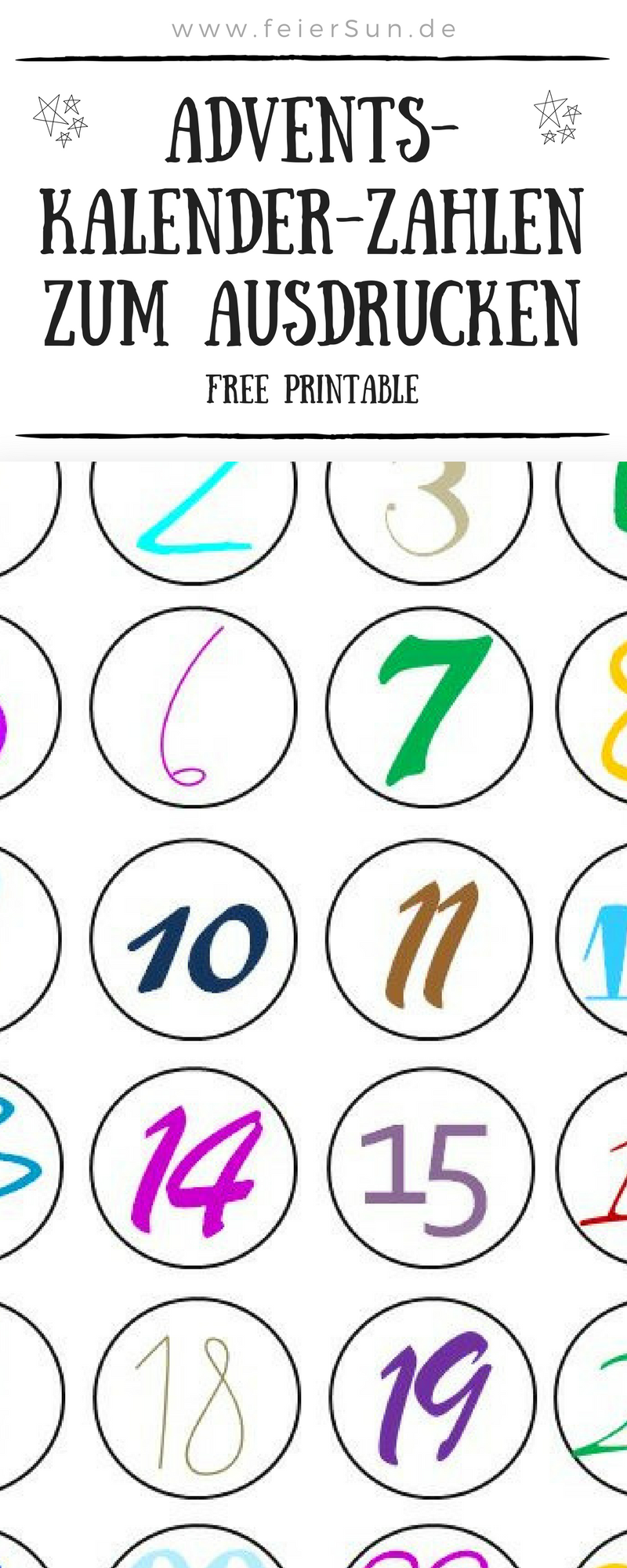 Der einfachste Adventskalender aller Zeiten. Exklusiv für Dich meine AdVeNtSkAlENdeR-Zahlen zum Ausdrucken als kostenlosen #Download // #DiY #Printable #Freebie #Design #Adventakalender I feierSun.de