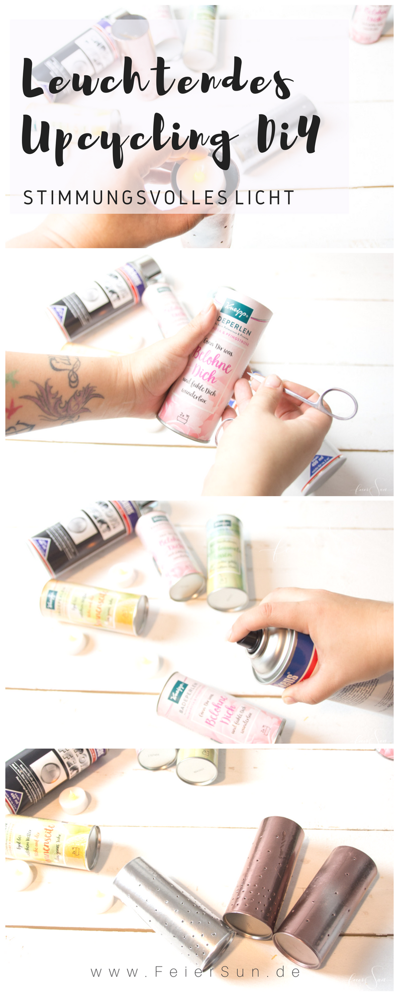Für die dunkle Jahreszeit hab ich ein leuchtendes Upcycling DiY für stimmungsvolles Licht zu jeder Zeit und überall. Denn auch Licht hilft uns n der dunklen Jahreszeit, uns zu entspannen. // Eine einfache Anleitung zum selber behalten oder als #Geschenkidee im angesagten #Upcycling #DiY #Trend auf#feierSun