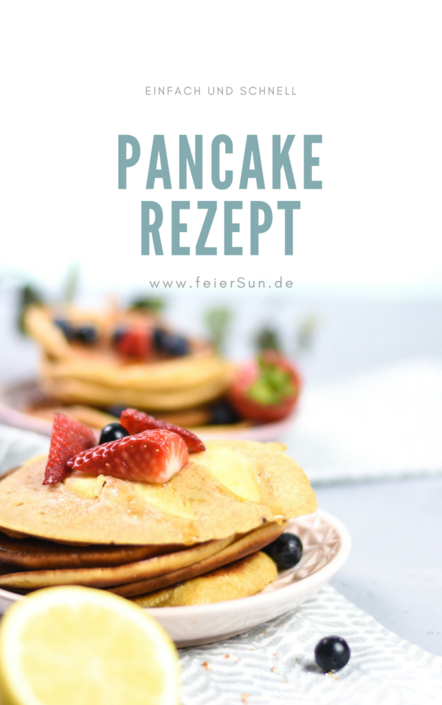 Zum Frühstück oder Mittagessen Pancakes gehen immer. Mein einfaches Pancake Rezept schmeckt und geht super schnell. Leicht, nicht zu süß da zuckerarm und einfach lecker. Einfache Pancakes wie frisch aus den USA - Am besten schmecken sie mit Ahornsirup und Butter oder mit Blaubeeren #feierSun #feierSunFood #Rezepte #Pancakes 