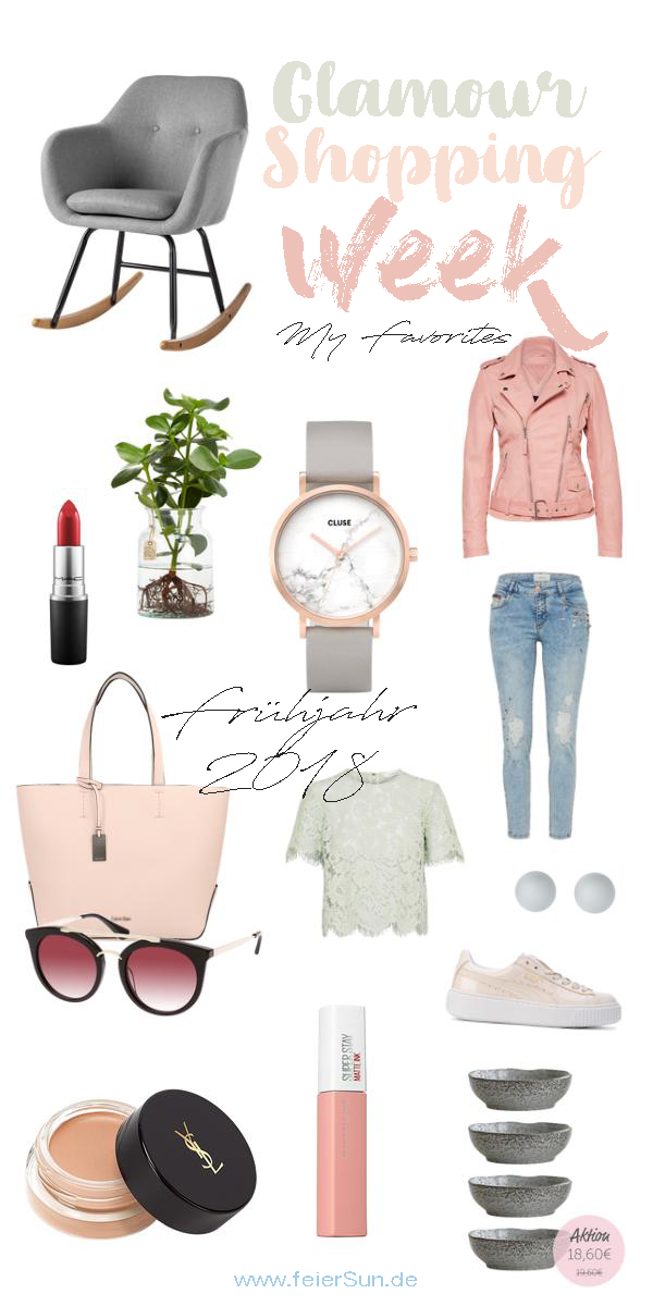 Ich zeige dir meine Favoriten der Glamour Shopping Week für das Frühjahr 2018. Denn die Glamour Shopping Week hat wieder spannende Angebote im Schlepptau. Ich hab die eine Auswahl der Angebote und meine Lieblinge dieser inklusive der Codes meiner Liebligsshops herausgesucht. Damit bekommst auch du den Frühlingstrend 2018. | #Frühlingstrend #Trend2018 #Mode #Favoriten #Fashion #MomFashion #feierSun #feierSunStyle #Inspiration