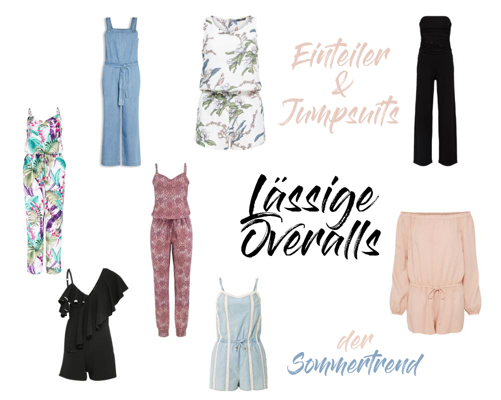 Eine Collage mit tollen Overalls, Jumpsuits. Ob als lässige Overalls oder super schicker Einteiler, sie sind das Must Have des Sommertrends. 
