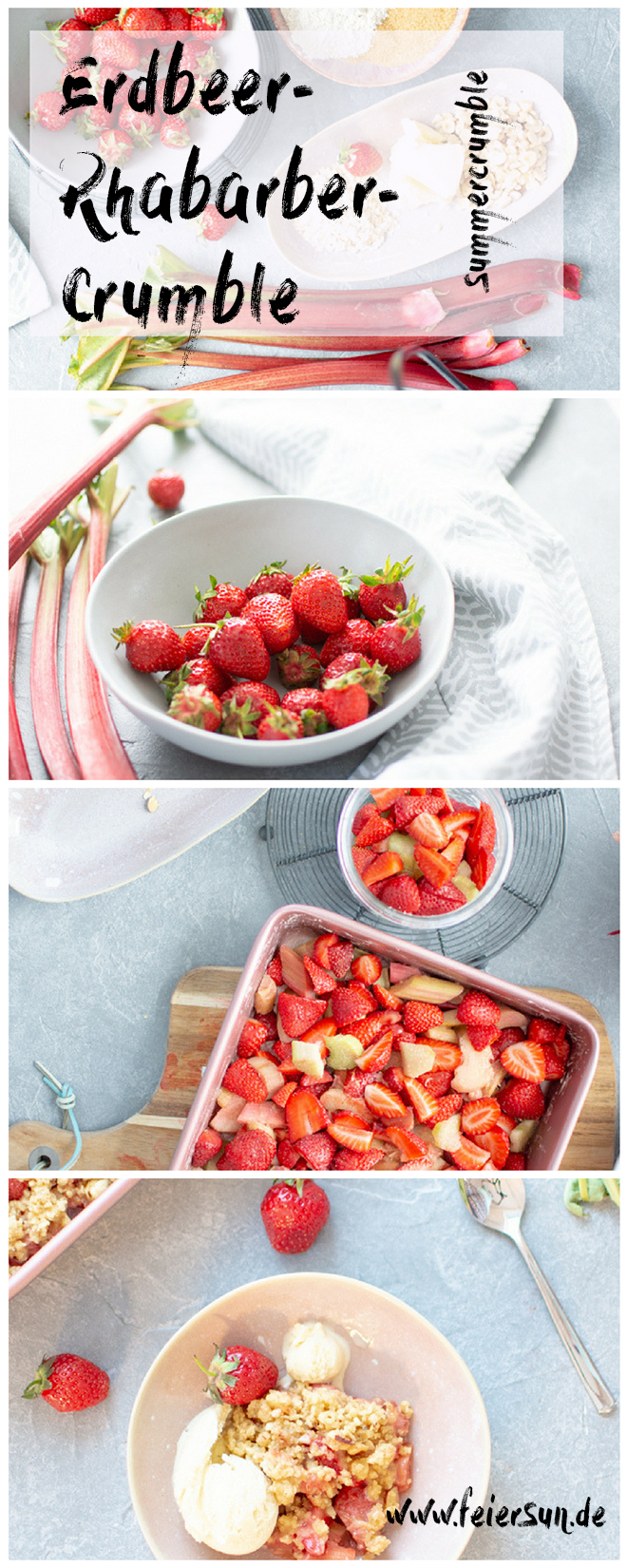 Step-by-Step-Bilder für veganen Erdbeer-Rhabarber-Crumble