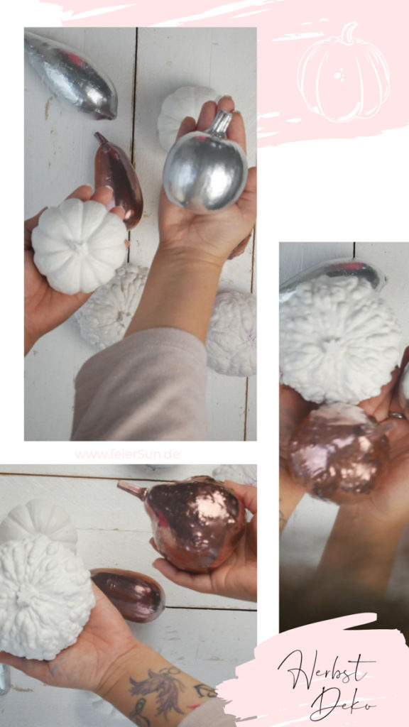 Herbst Deko | Blitzschnell herbstlich stilvolle Tischdeko herstellen: DIY Kürbis Kunst | mit Sprühfarben (kupfer, weiß, rosa Dekokürbisse besprühen.  DiY Herbst Dekoration

DIY Kürbis Kunst #kürbisdeko #herbstdeko #kürbissebesprühen #DIY