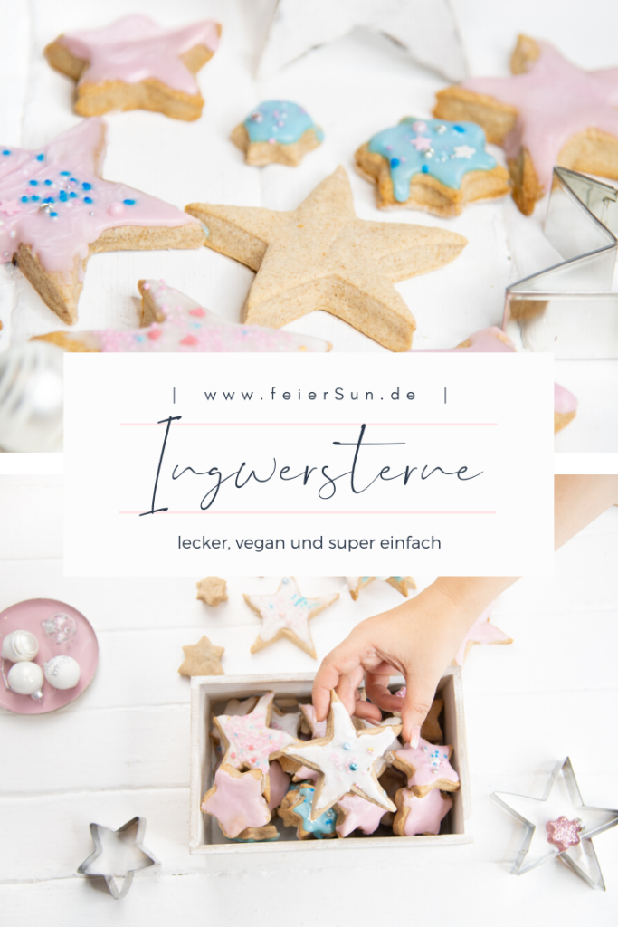 Leckere vegane Plätzchen backen: Ingwersterne | Ein gesundes ausgefallenes Weihnachtsgebäck für Erwachsene. Vegane Ingwersterne schmecken klein und groß.
#feierSun #gesunderezepte #feierSunFood #rezeptidee #plätzchen
