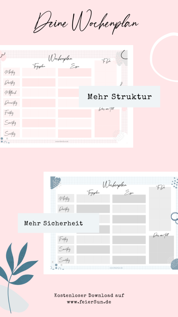Schluss mit 1000 Notizzetteln! Ein einfacher Wochenplan bringt Ordnung ins Chaos. Kostenlos downloaden, ausdrucken und organisiert durchstarten.  #feierSun #wochenplan #freebie #kostenlos